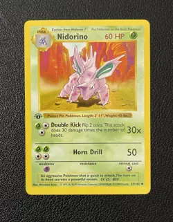 1999 Pokemon 1st Edition Shadowless Nidorino #37/102 NM - Image 1