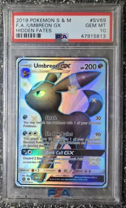 2019 POKEMON SUN & MOON HIDDEN FATES #SV69 FULL ART/UMBREON GX PSA GEM MT 10 - Image 1