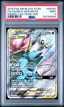 2019 POKEMON SM BLACK STAR PROMO #SM167 FULL ART/CELEBI & VENUSAUR GX PSA 9 - Image 1