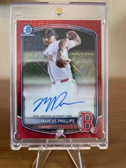 2025 Bowman Draft Marcus Phillips RED MOJO Auto /5 *RARE* Boston Red Sox #BMA-MP - Image 1