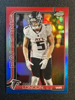 Drake London 2025 Topps Chrome Football #12 Red White Blue Refractor Falcons - Image 1