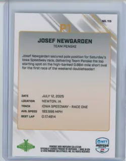 Josef Newgarden Red Foil /35 2026 Parkside Indycar Hush 113 - Image 2