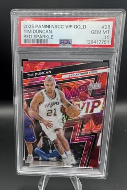 2025 Panini National VIP Gold Tim Duncan Red Sparkle /99 PSA 10 - Image 1