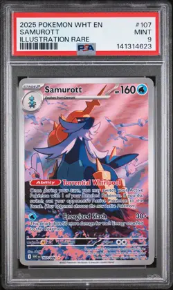 Pokemon 2025 WHT en Samurott Illustration Rare Card 107/086 PSA 9 - Image 1