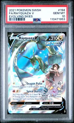 2021 POKEMON SWORD & SHIELD EVOLVING SKIES #194 FULL ART/RAYQUAZA V PSA 10 - Image 1
