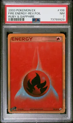 Pokemon Fire Energy EX Ruby and Sapphire 108/109 Reverse Holo common PSA 7 NM - Image 1