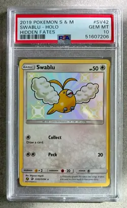 PSA 10 GEM MINT Pokemon Swablu SV42 Sun Moon Hidden Fates 2019 Rare Low Pop New - Image 1