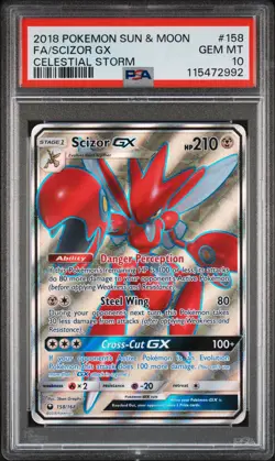 2018 POKEMON SUN & MOON CELESTIAL STORM #158 FULL ART/SCIZOR GX PSA 10 - Image 1