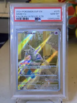 2024 Pokemon SVP EN Mimikyu Paldean Fates PC ETB #075 psa 10 - Image 1