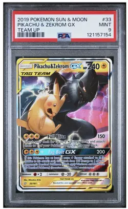 PSA 9 Pokemon Pikachu & Zekrom GX 33/181 Sm-Team Up Holo - Image 1