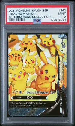 2021 POKEMON SWSH BLACK STAR PROMO CELEBRATIONS COLL #142 PIKACHU V-UNION PSA 9 - Image 1