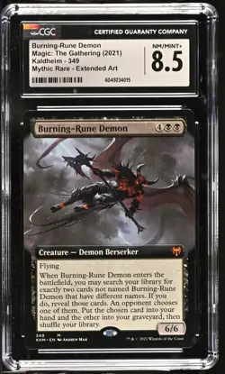 BURNING-RUNE DEMON Kaldheim Extended Art Mythic CGC 8.5 MTG [Nostalgium] - Image 1