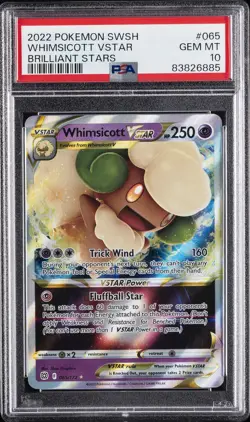 2022 POKEMON SWORD & SHIELD BRILLIANT STARS #065 WHIMSICOTT VSTAR PSA 10 - Image 1