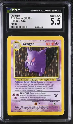 CGC 5.5 Gengar 5/62 Holo Fossil Pokemon Card - Image 1