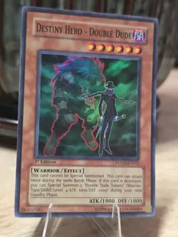 1st Edition Holo ☄ YuGiOh DESTINY HERO DOUBLE DUDE Super Rare * POTD-EN012 * NM - Image 2