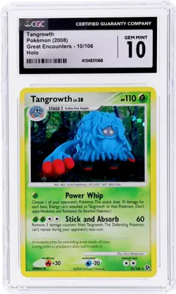 Tangrowth LV 38 Holo 10 2008 Great Encounters Pokemon Card Graded CGC 10 PSA - Image 1