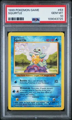 PSA 10 GEM MINT Squirtle 063/102 Base Set Pokemon TCG Vintage WOTC - Image 1