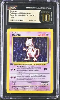 PRISTINE CGC 10 MEWTU MEWTWO 10 BASE SET HOLO 1ST EDITION GERMAN POKEMON - Image 1