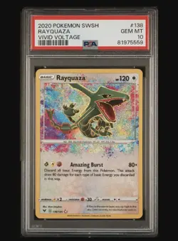PSA 10 2020 Pokemon Rayquaza 138/185 Amazing Rare Holo SWSH Vivid Voltage - Image 1