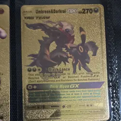 Umbreon & Darkrai GX TAG TEAM Gold Pokemon Card HP 270 Black Lance Dark Moon GX - Image 1