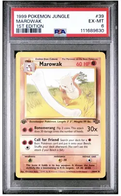 1999 Pokemon TCG Marowak Jungle Card 39/64 PSA 6 - Image 1