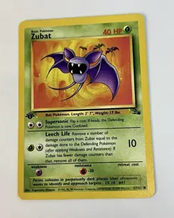 Zubat 57/62 Pokemon TCG Fossil 1st Edition NM Vintage Card In Sleeve & TopLoader - Image 1
