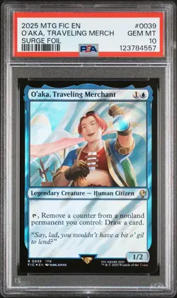 2025 MTG FINAL FANTASY COMMANDER SURGE FOIL O'AKA, TRAVELING MERCHANT PSA 10 - Image 1
