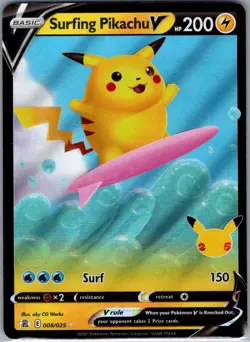 Surfing Pikachu V 008/025 Celebrations - Pokemon Card - NM - Image 1