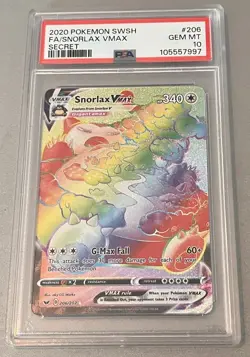 2020 Pokemon Sword & Shield #206/202 Snorlax VMAX Secret PSA 10 - Image 2