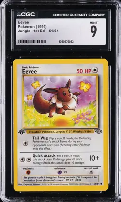 1999 POKEMON JUNGLE 1ST ED #51/64 EEVEE CGC 9 - Image 1