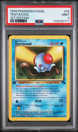 1999 POKEMON FOSSIL 1ST ED #56 TENTACOOL PSA 9 - Image 1