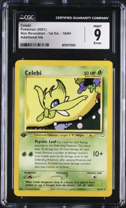 2001 Pokemon Neo Revelation Celebi 1st Edition CGC Mint 9 Error Additional Ink - Image 1