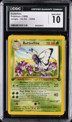 1999 POKEMON JUNGLE - 1ST ED #33/64 BUTTERFREE CGC 10 GEM MINT - Image 1