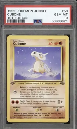 1999 Pokemon Jungle Cubone 1st Edition 50/64 PSA 10 Gem Mint WOTC - Image 1