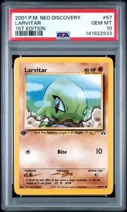 2001 Pokemon Neo Discovery 1st Edition Larvitar 57/75 PSA 10 Gem Mint - Image 1