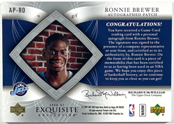 2006-07 Upper Deck Exquisite Collection Ronnie Brewer Auto Patch RC #AP-RO /100 - Image 2