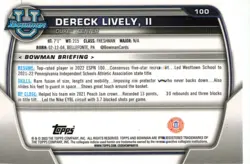 2023 TOPPS BOWMAN UNIVERSITY - DERECK LIVELY II PURPLE SHIMMER #100 - Image 2