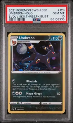 2021 POKEMON SWSH BLACK STAR PROMO #129 UMBREON-HOLO PSA 10 - Image 1