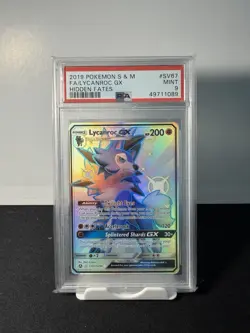 Pokemon Lycanroc GX SV67/SV94 Hidden Fates PSA 9 Shiny Holo Rare Full Art - Image 1