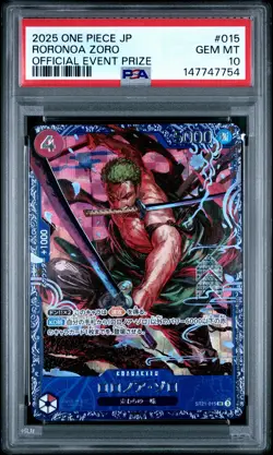 2025 ONE PIECE JAPANESE PROMOS OFFICIAL EVENT PRIZE #015 RORONOA ZORO PSA 10 - Image 1