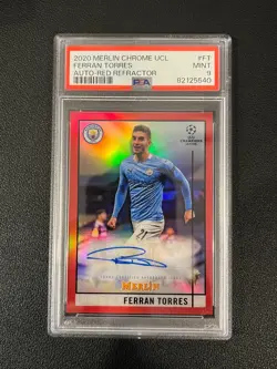 Ferran Torres 2020-21 Topps Chrome Merlin Auto Red Refractor 2/10 PSA 9 - Image 1