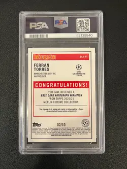 Ferran Torres 2020-21 Topps Chrome Merlin Auto Red Refractor 2/10 PSA 9 - Image 2