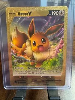 Pokemon Eevee V GOLD Foil Fan Art Collector Card 190 HP - Image 1