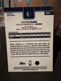 2025-26 Topps Chrome Rookie Cooper Flagg #251 Dallas Mavericks Card (RC) - Image 3