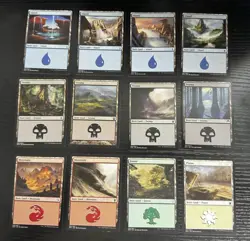 12 MTG Random Basic Land Lot - LP - Mixed Sets AKH DTK KTK ORI DOM - Image 1