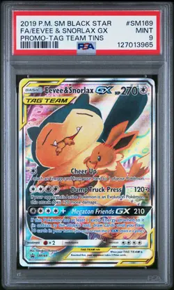 2019 POKEMON SM BLACK STAR PROMO TAG TEAM TINS FULL ART/EEVEE & SNORLAX GX PSA 9 - Image 1
