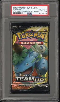 PSA 10 Gem Mint 2019 POKEMON SUN & MOON TEAM UP BOOSTER PACK Venusaur & Celebi - Image 1