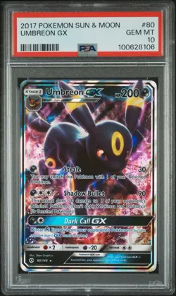 PSA 10 Umbreon GX Ultra Rare 80/149 Sun & Moon Base Set English Pokemon Gem Mint - Image 1