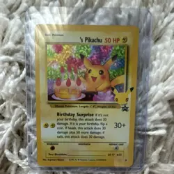 Pokemon Promo Birthday Pikachu 24 Holo Black Star Promo 50 HP Vintage Card - Image 1
