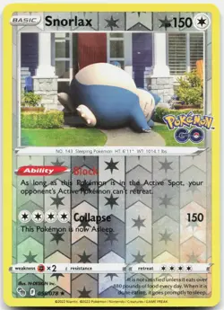 Snorlax Reverse Holo Pokemon GO 055/078 NM - Image 1